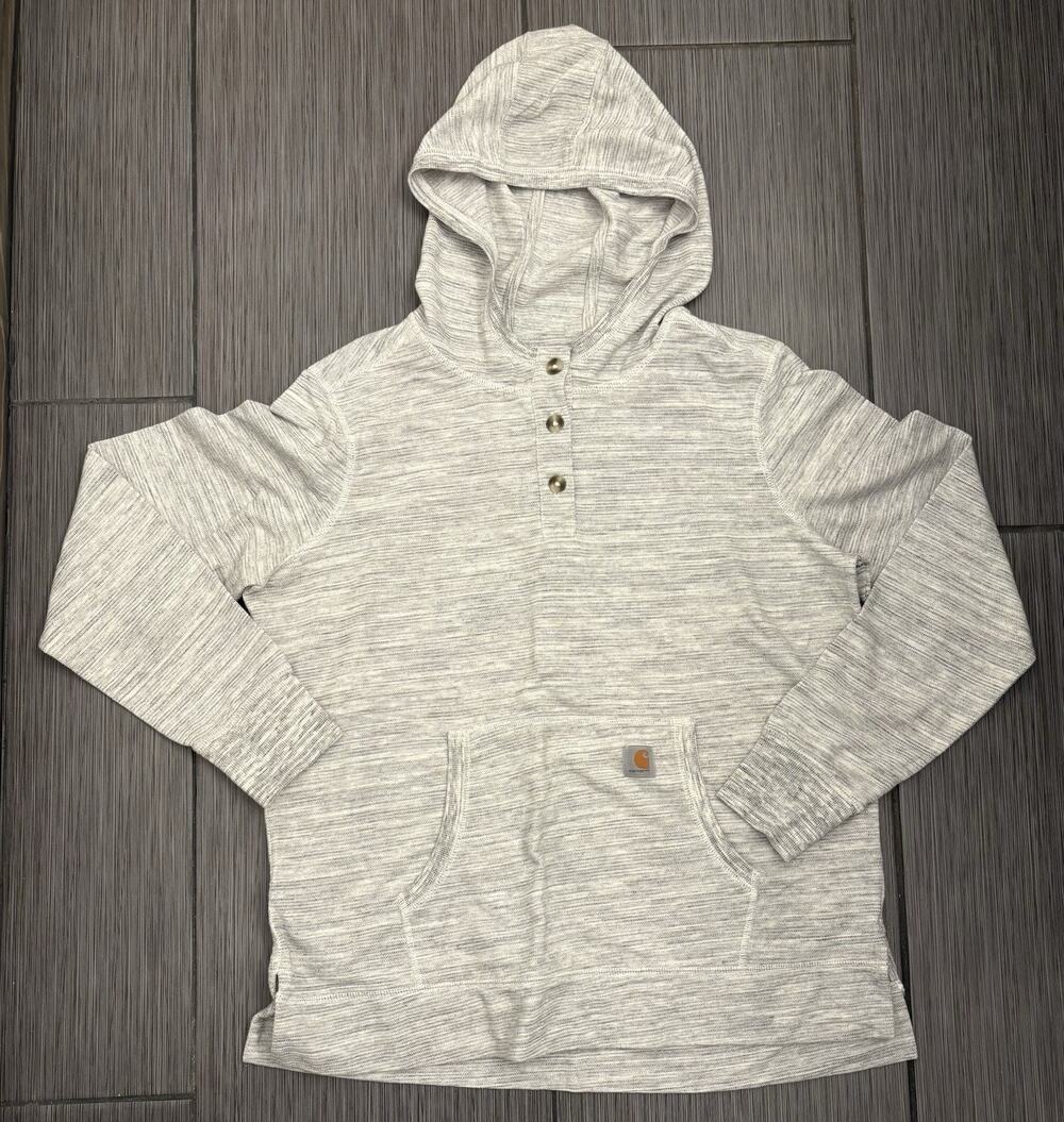 Carhartt Norwalk Hoodie Pullover Space Dye Gray Henley Women's Size XL (16-18)